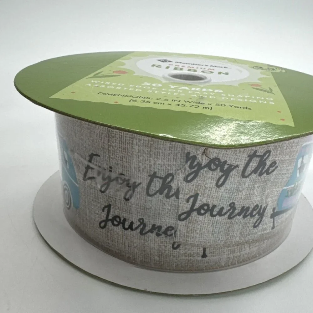 Decorative Wired Ribbon Enjoy The Journey 50 Yd Camper Wreath Craft Members Mark